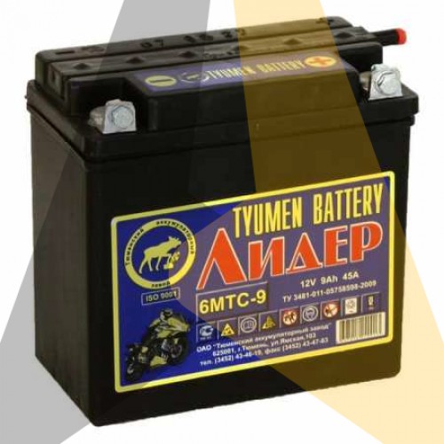 Мотоаккумулятор TYUMEN BATTERY Лидер 12V 9Ah 45А сухозаряж. +электролит 1л