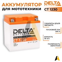 Delta CT 1230, 12V 30Ah, 300А YTX30L-BS, YB30L-B, YTX30L обратная пол.