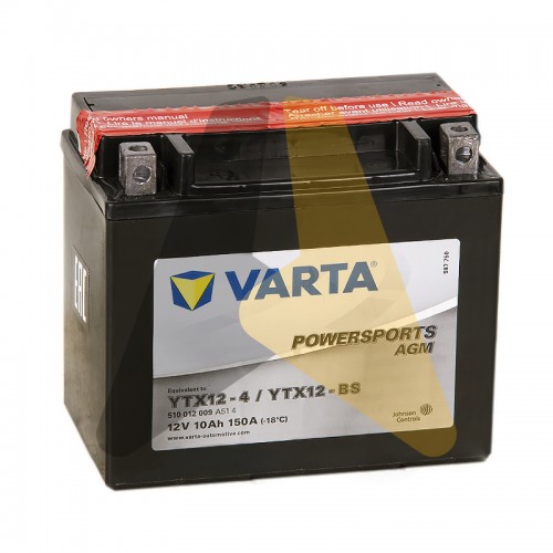 Автомобильный аккумулятор Varta FUNSTART AGM 10 Ач 150А 152x88x131 П.П. 510012009, YTX12-4 сухозар.