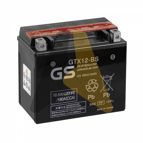 Автомобильный аккумулятор GS GTX12-BS YTX12-BS - 10 Ач 180А 151x88x131 П.П. AGM сух.зар. GS YUASA