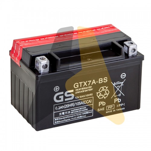Автомобильный аккумулятор GS GTX7A-BS YTX7A-BS - 6 Ач 105А 151x88x94 П.П. AGM сух.зар. GS YUASA