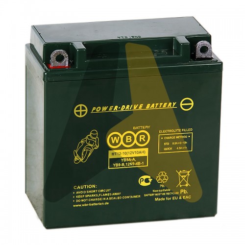 Автомобильный аккумулятор WBR MT12-10 AGM 10 Ач 120А П.П.135x75x139 YB9A-A, YB9-B, 12N9-4B-1