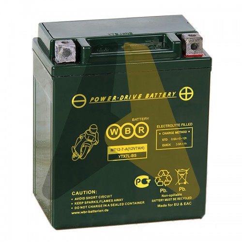 Автомобильный аккумулятор WBR MT12-7-A AGM 7 Ач 120А О.П.113x70x131 YTX7L-BS