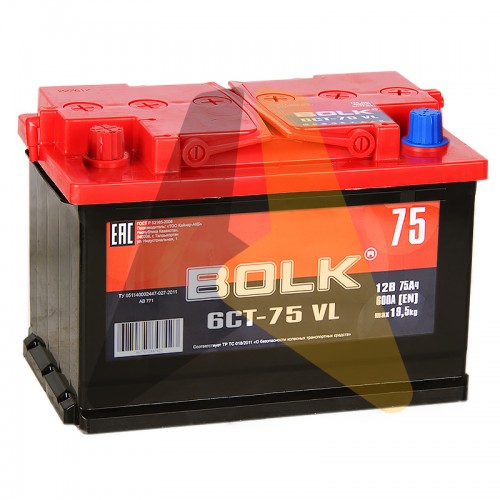 Автомобильный аккумулятор BOLK 75L 600A  AB751
