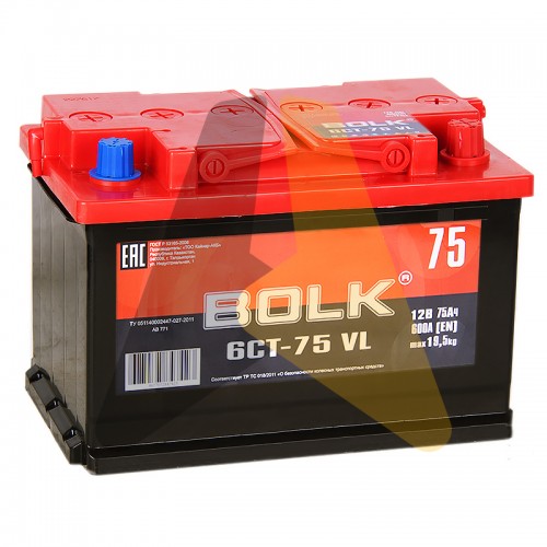 Автомобильный аккумулятор BOLK 75R 600A  AB750