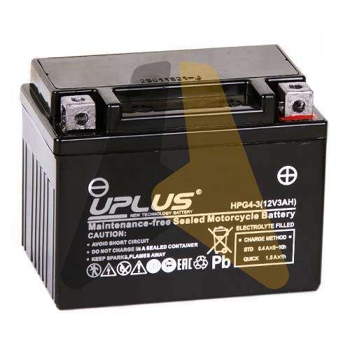 Автомобильный аккумулятор Uplus Nano GEL 3 Ач 60А О.П. YTX4L / YB4L-B 113x70x85 HPG4-3