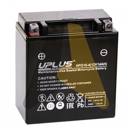 Автомобильный аккумулятор Uplus Nano GEL 14 Ач 170А П.П. YTX16 150x87x161 HPG16-4