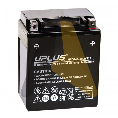 Автомобильный аккумулятор Uplus Nano GEL 12 Ач 180А О.П. YTX14AHL/YB14L-A2/12N14-3A 135x90x167 HPG14A-3
