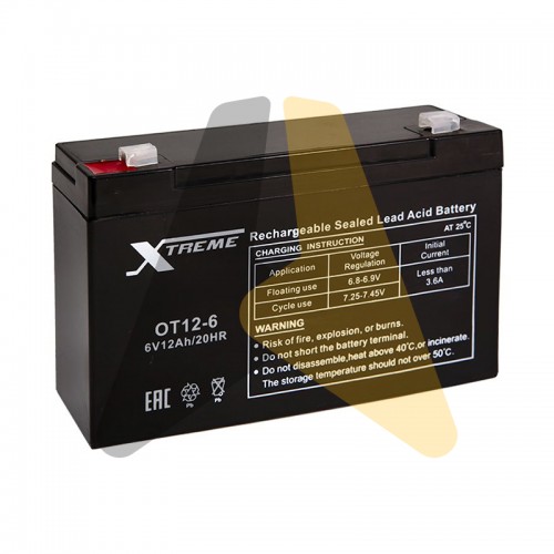 Автомобильный аккумулятор UPS Xtreme VRLA 6V 12 Ah OT12-6 151х51х94